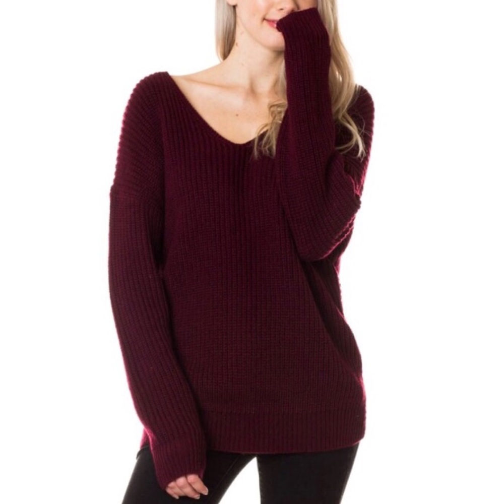 CozyChic Twist Back Burgundy Sweater